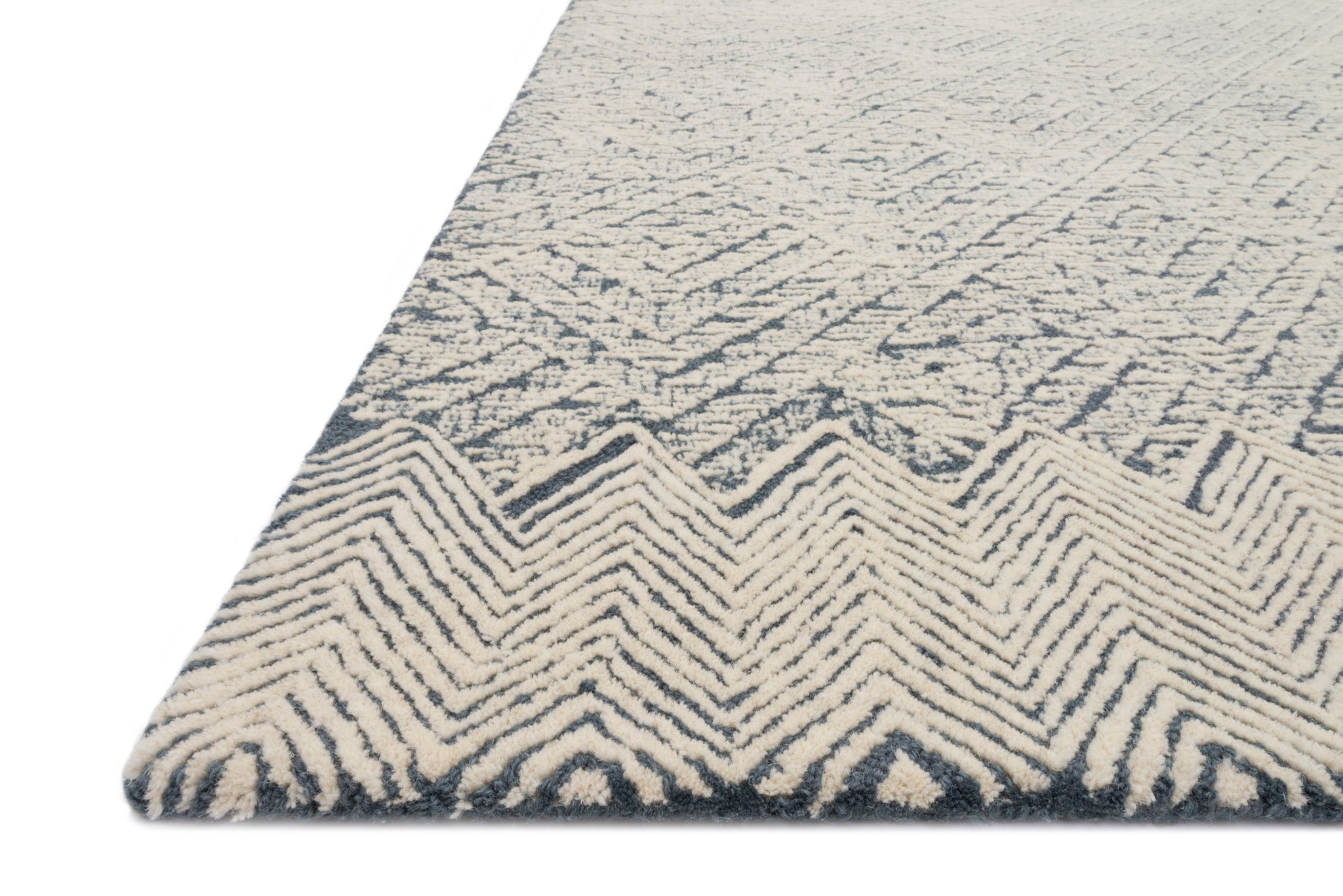side view of Kopa Blue / Ivory luxury Rug