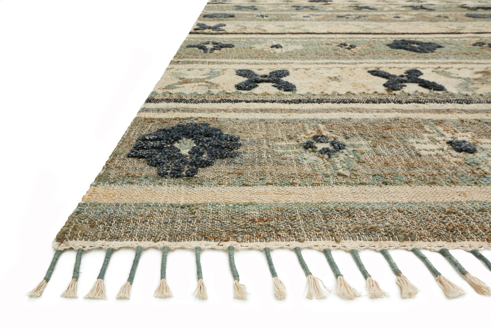 angle view of Owen Aqua / Ink luxury Rug