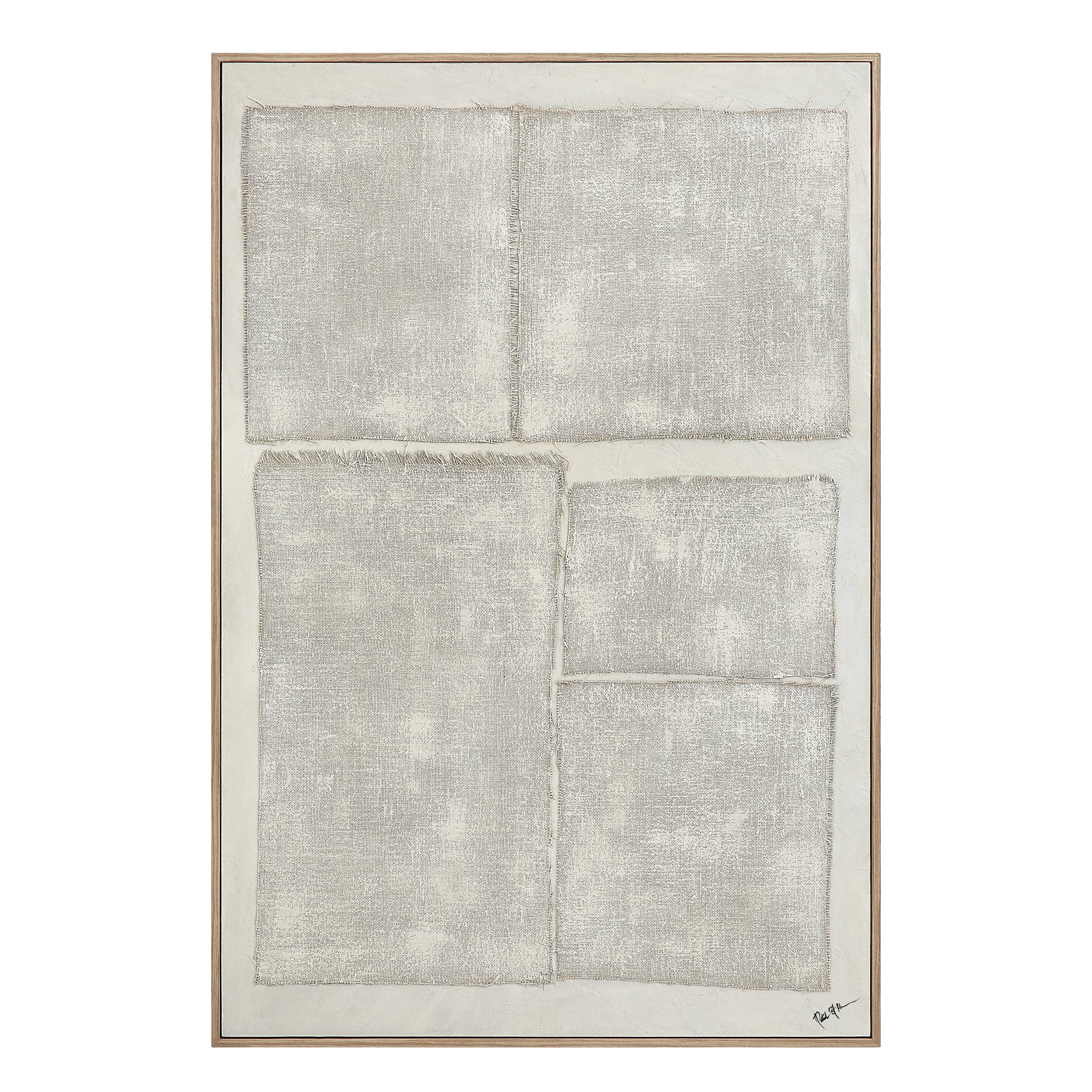 Picardy canvas art featuring four textured gray panels with frayed edges.