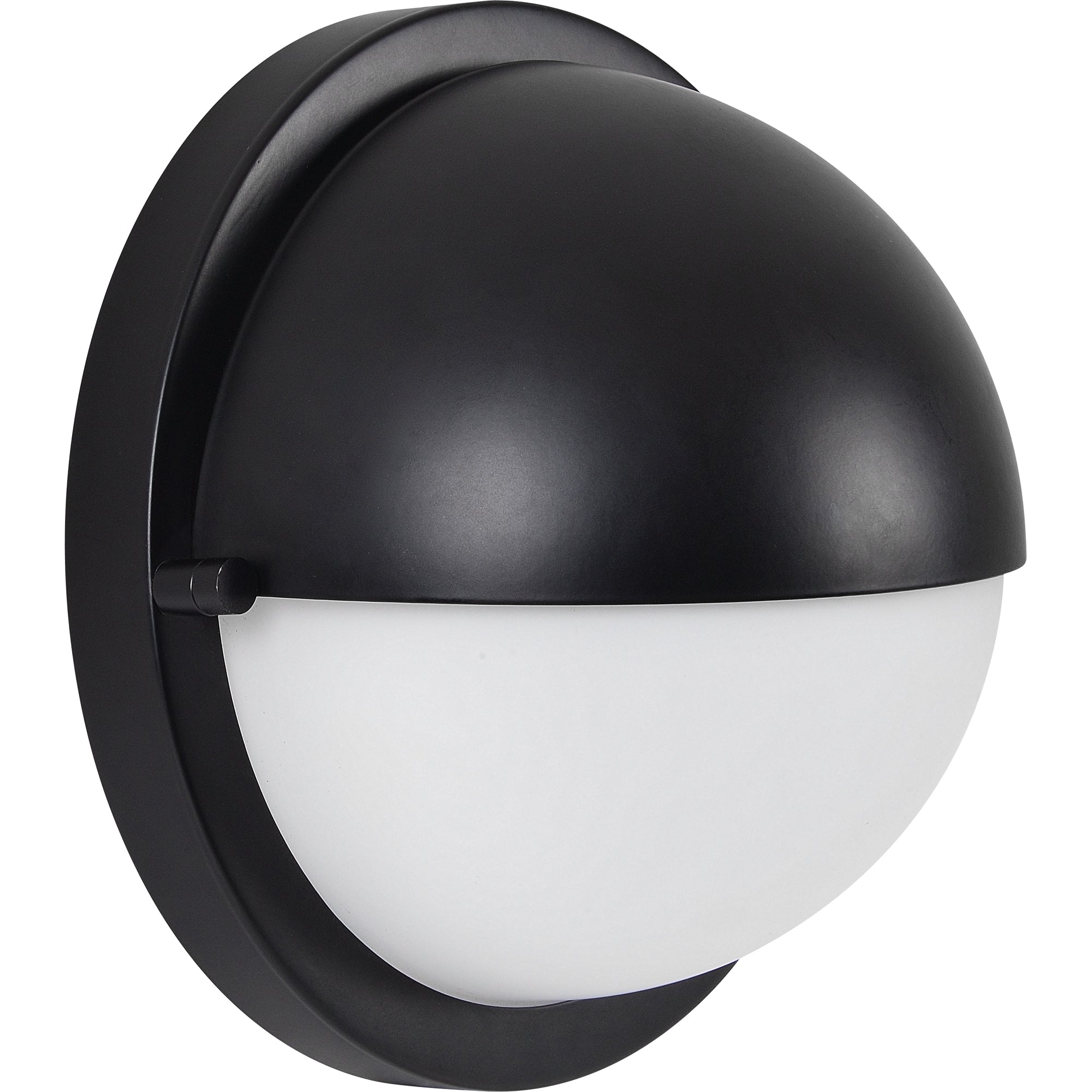Raina Wall Sconce in black finish with a round white glass shade