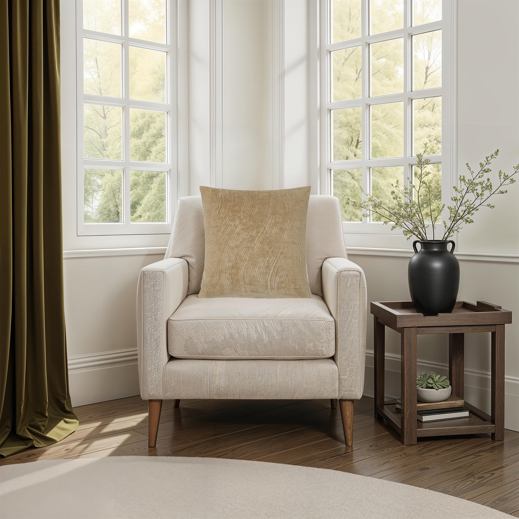 Oceana pillow by Renwil on a cozy armchair beside a window