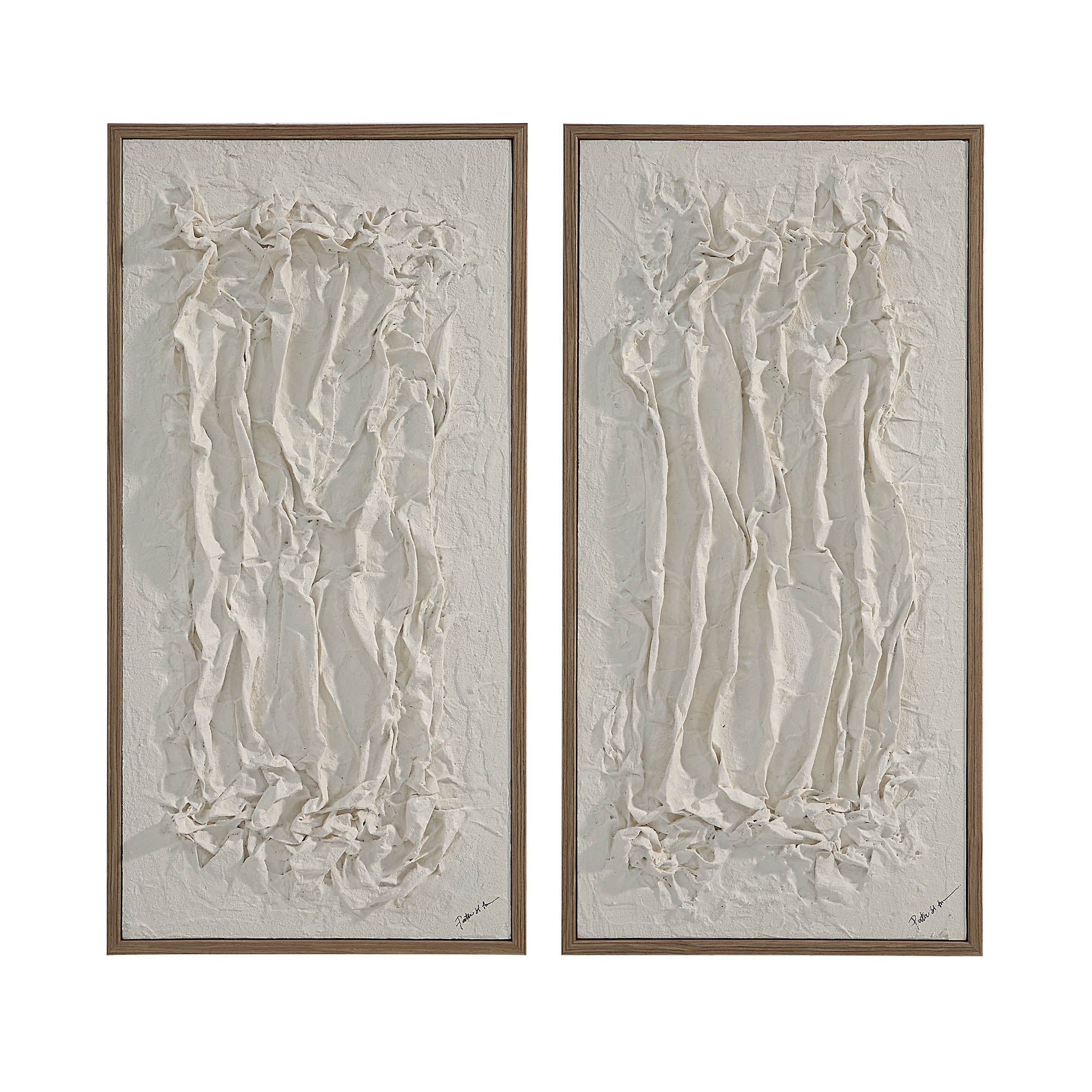 Volterra Wall Art by Renwil, textured white wall art in two panels with wooden frames.