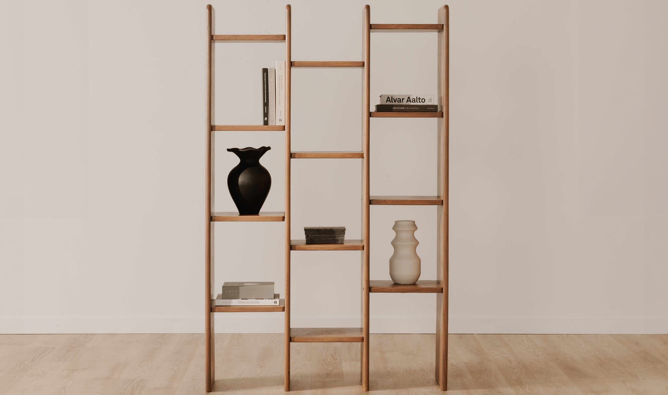 angle view of Orson Bookcase Brown luxury Bookcases & Standing Shelv