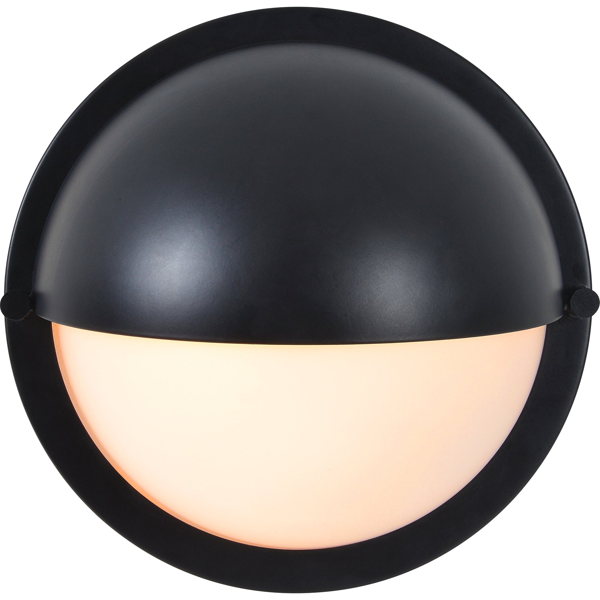 Raina Wall Sconce in black with a half dome design and frosted glass shade