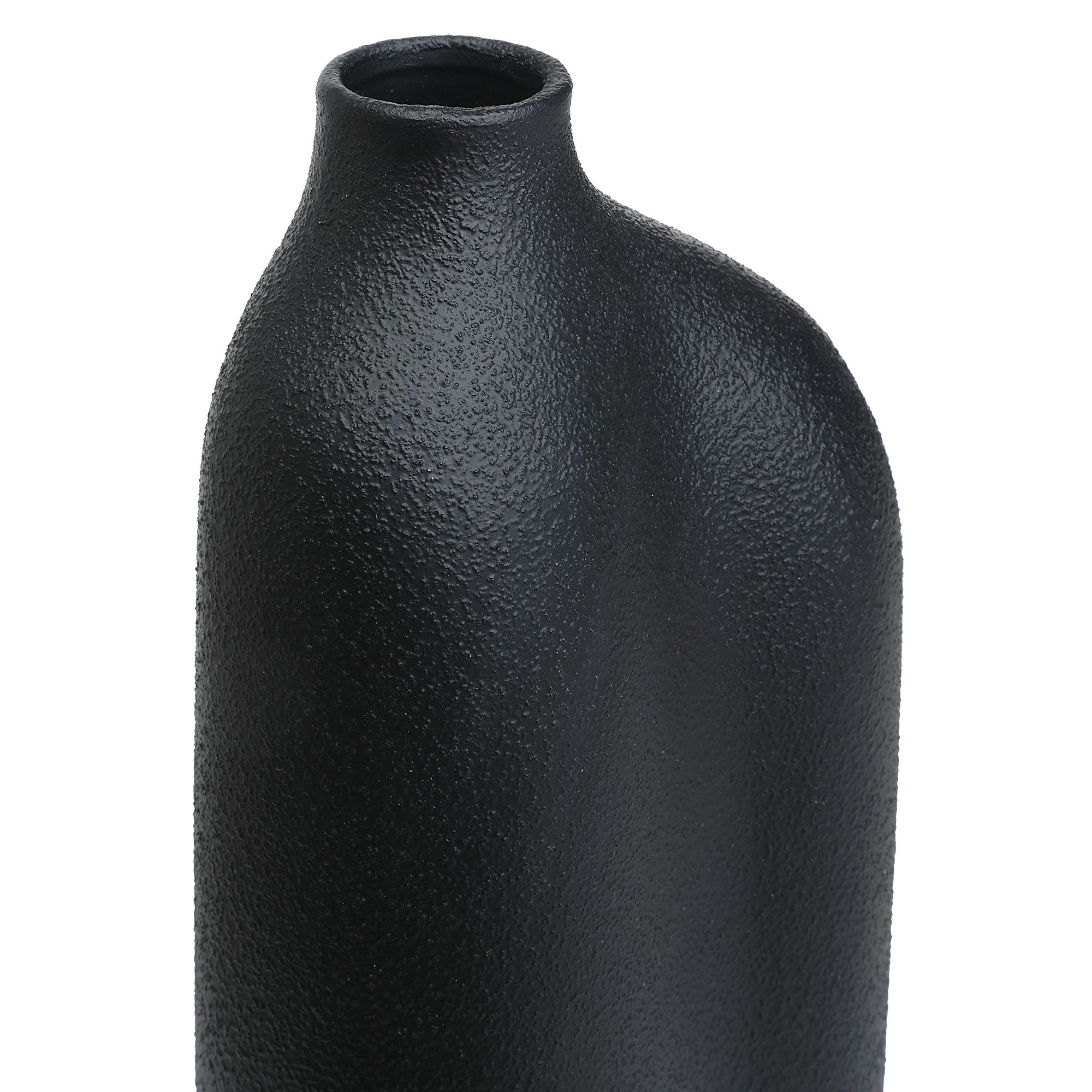 Challenger Vase by Renwil, close-up of the black textured surface and unique shape.