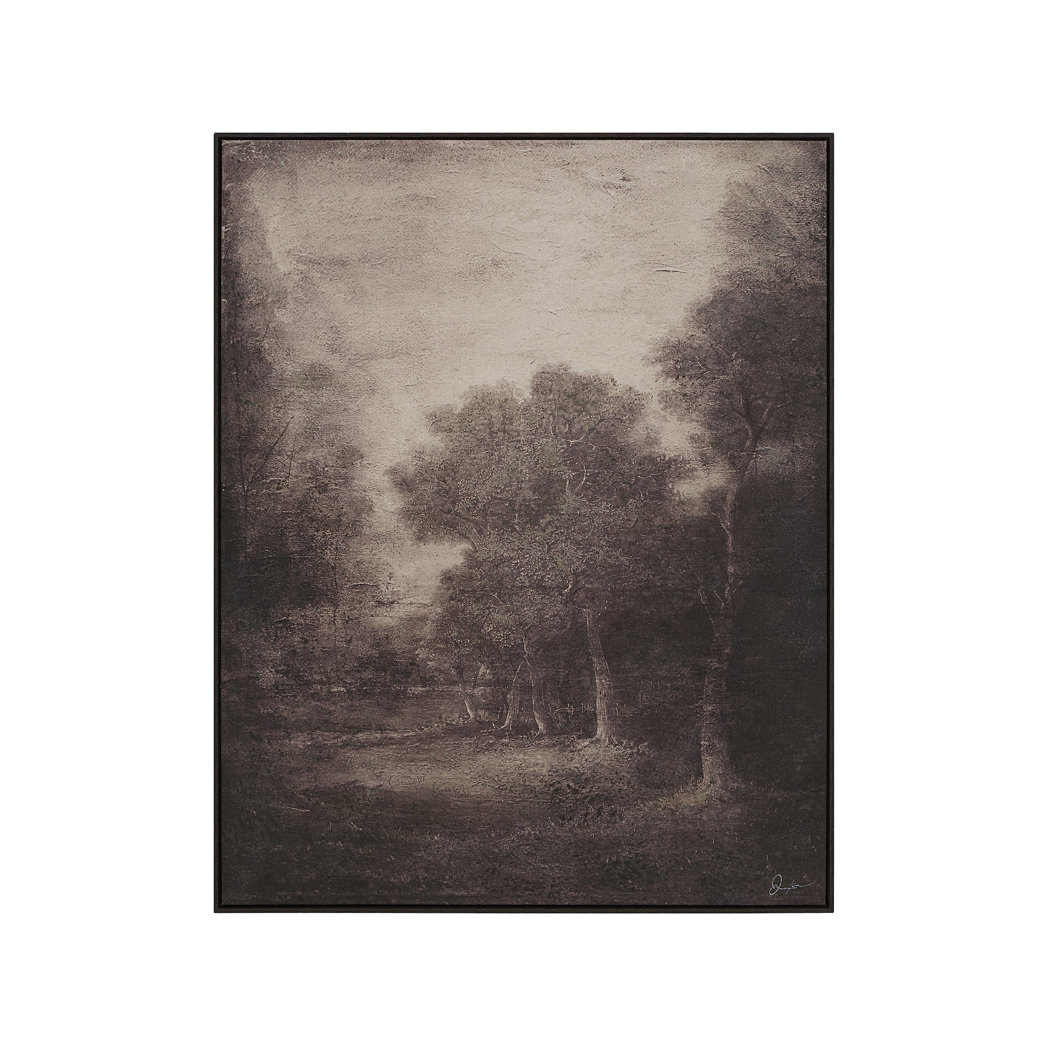 Falco canvas art featuring a serene landscape with trees in muted tones