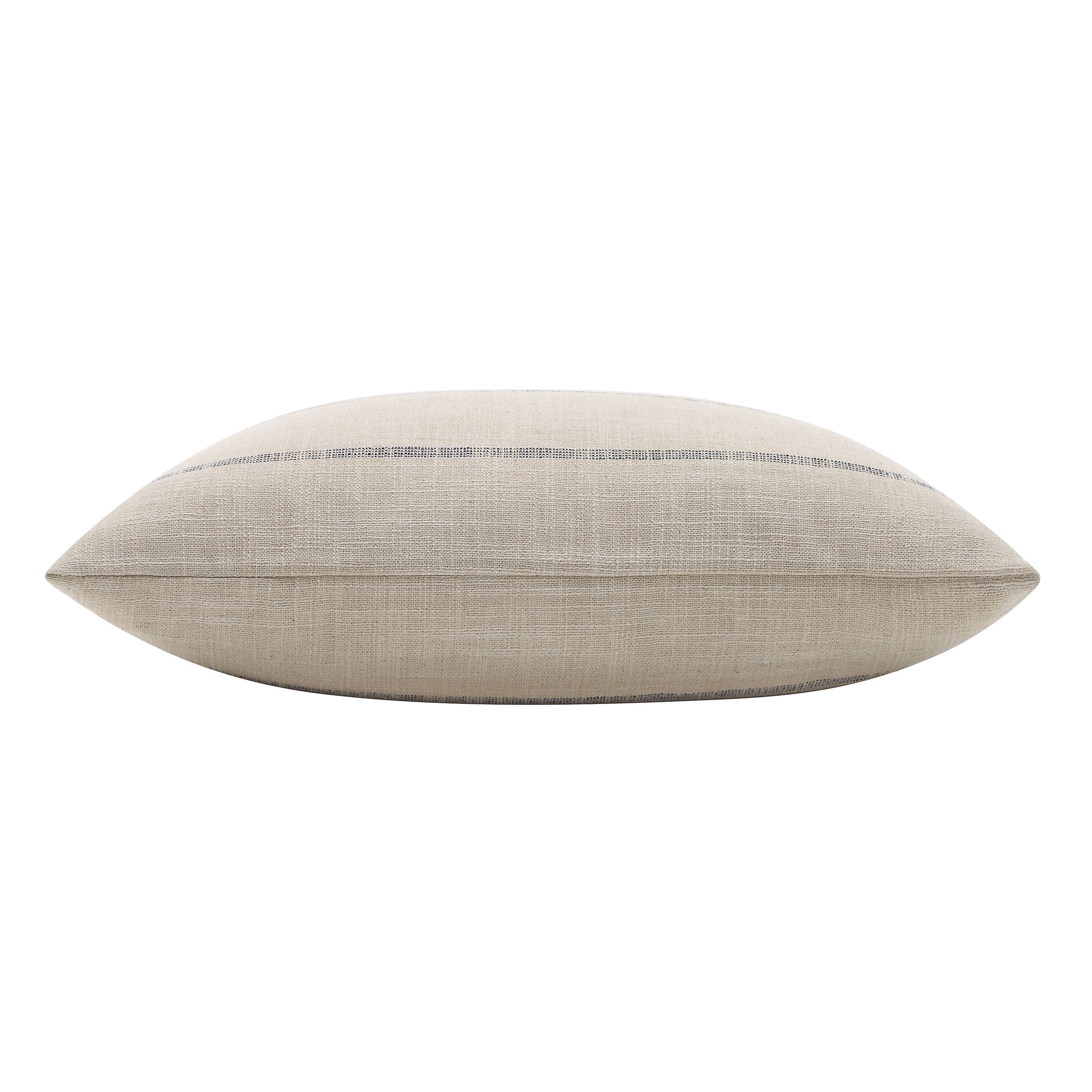 Side view of Montana indoor pillow in beige with black stripes
