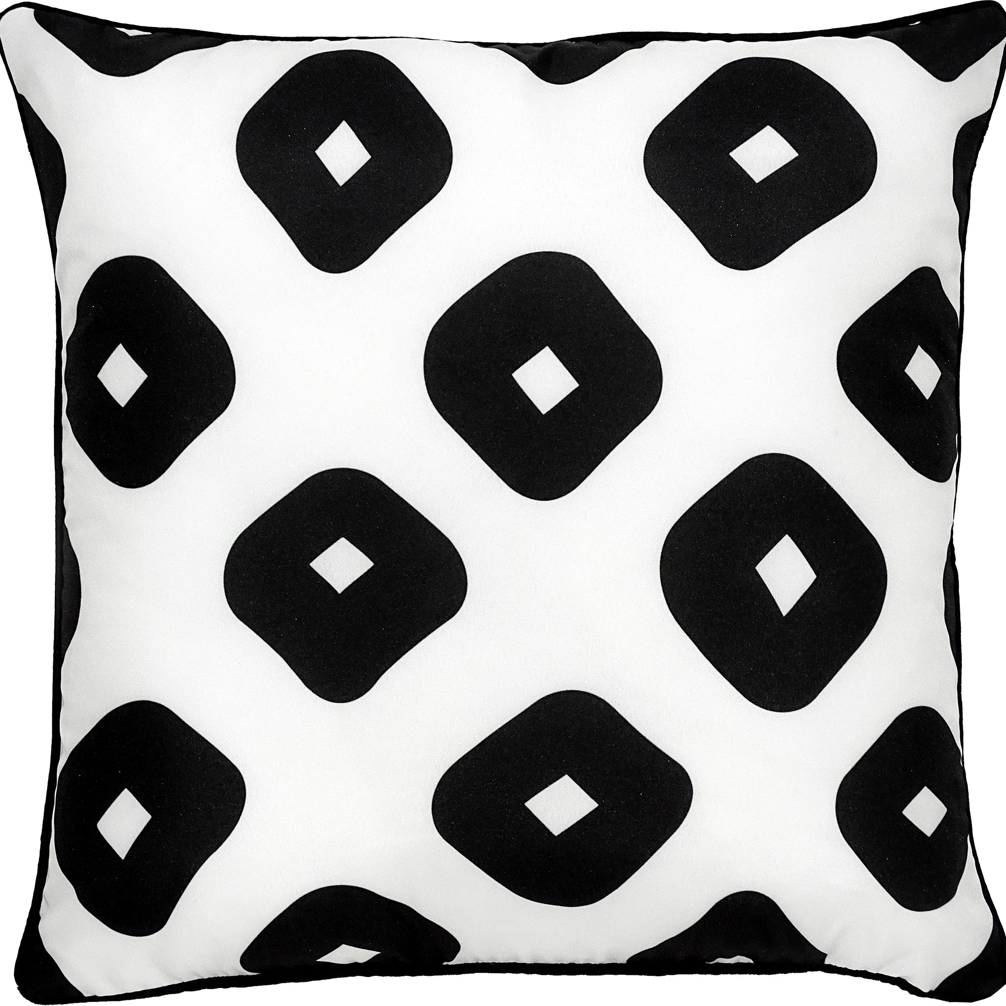 Grenton pillow featuring a black and white geometric pattern with diamonds.
