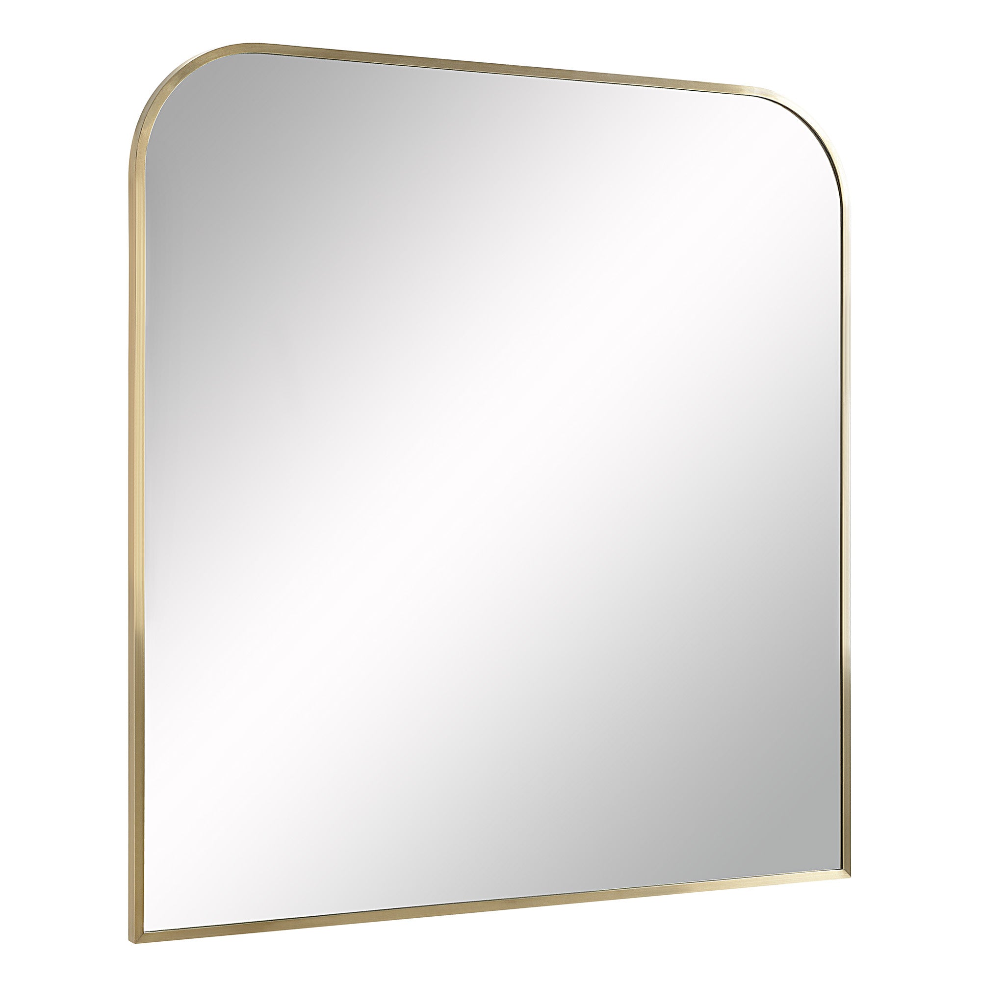 Joan Wall Mirror featuring a gold metal frame and a slightly angled view.
