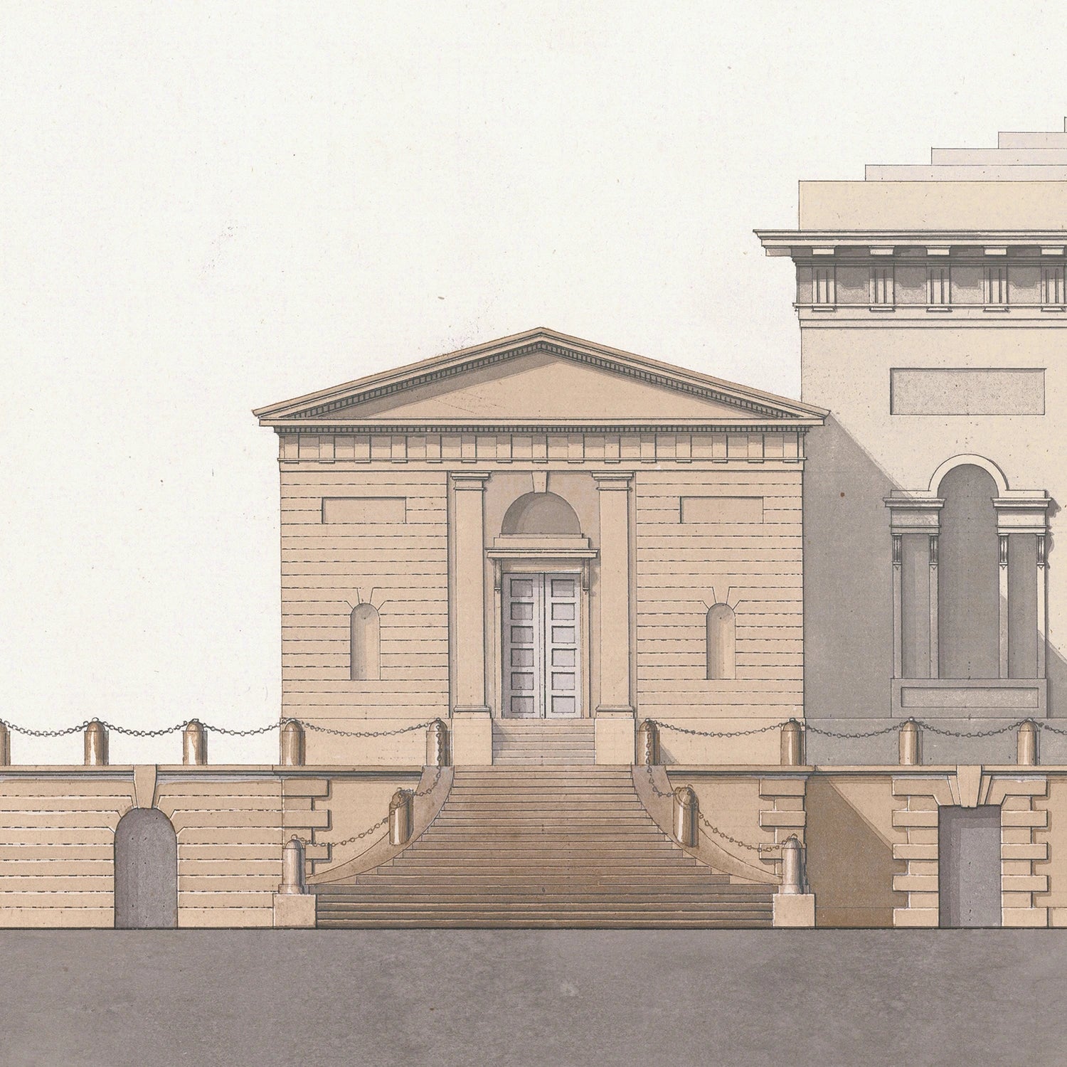 angle view of Italian Villa Facade lll, C. 1838 luxury Artwork