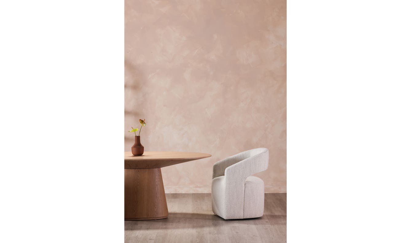 lifestyle view of Barrow Rolling Dining Chair White Mist luxury Chair