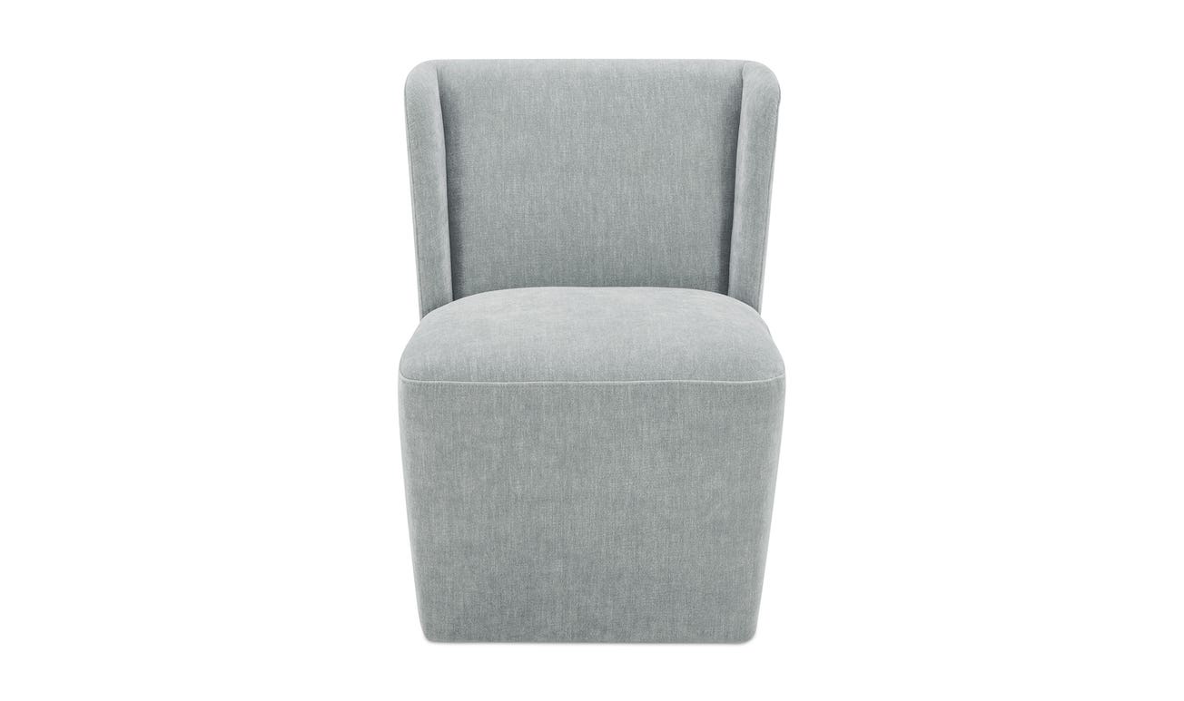 front view of Cormac Rolling Dining Chair Performance Fabric Slate Green luxury Chair