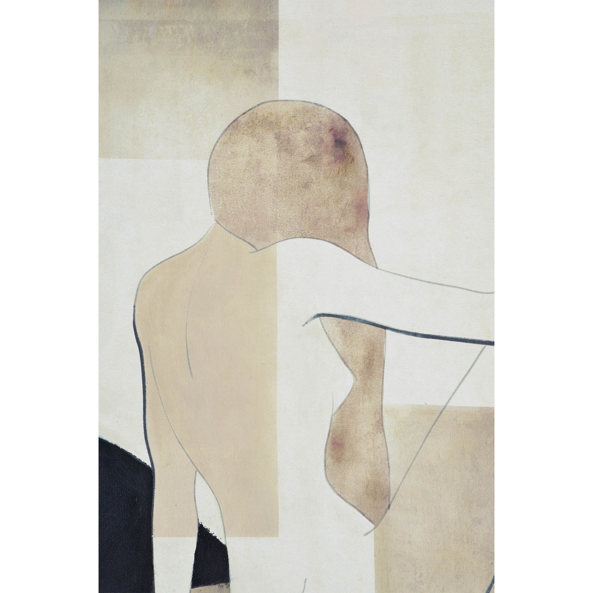 Close-up of Avella canvas art depicting a figure's back in muted colors and abstract shapes.