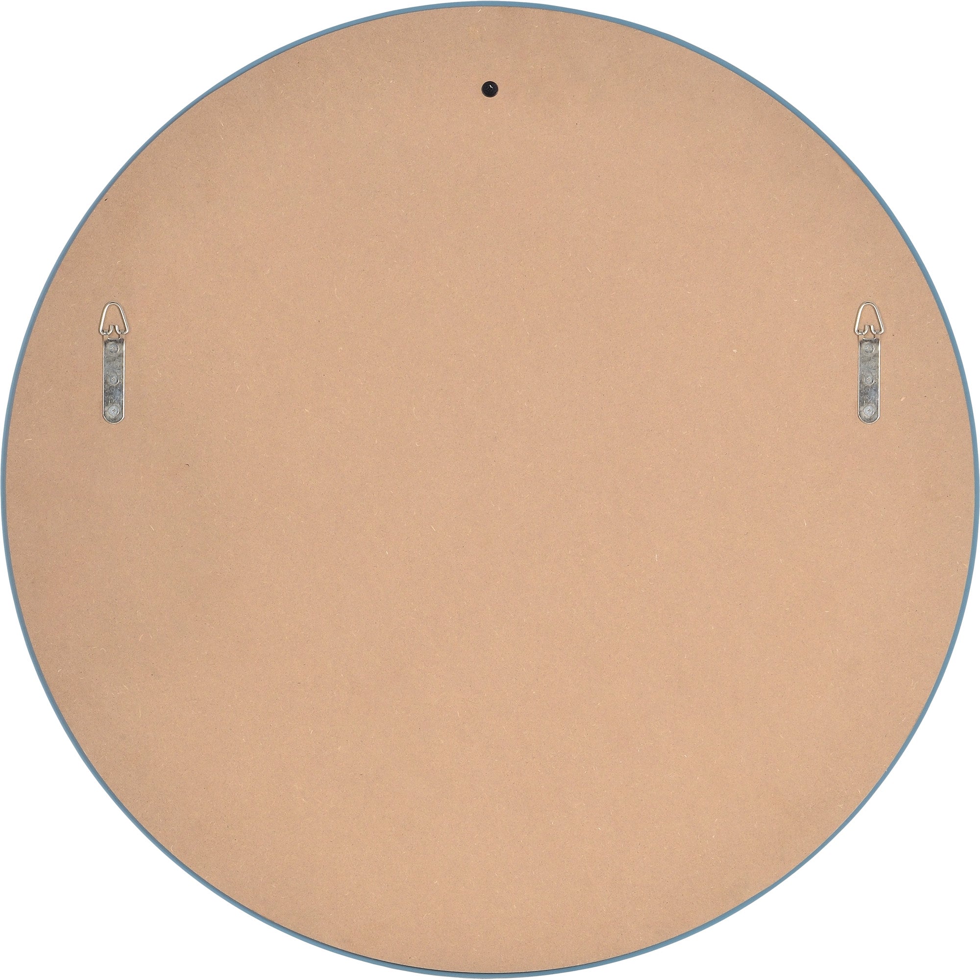Zachary Wall Mirror back view displaying a brown backing with mounting hardware.