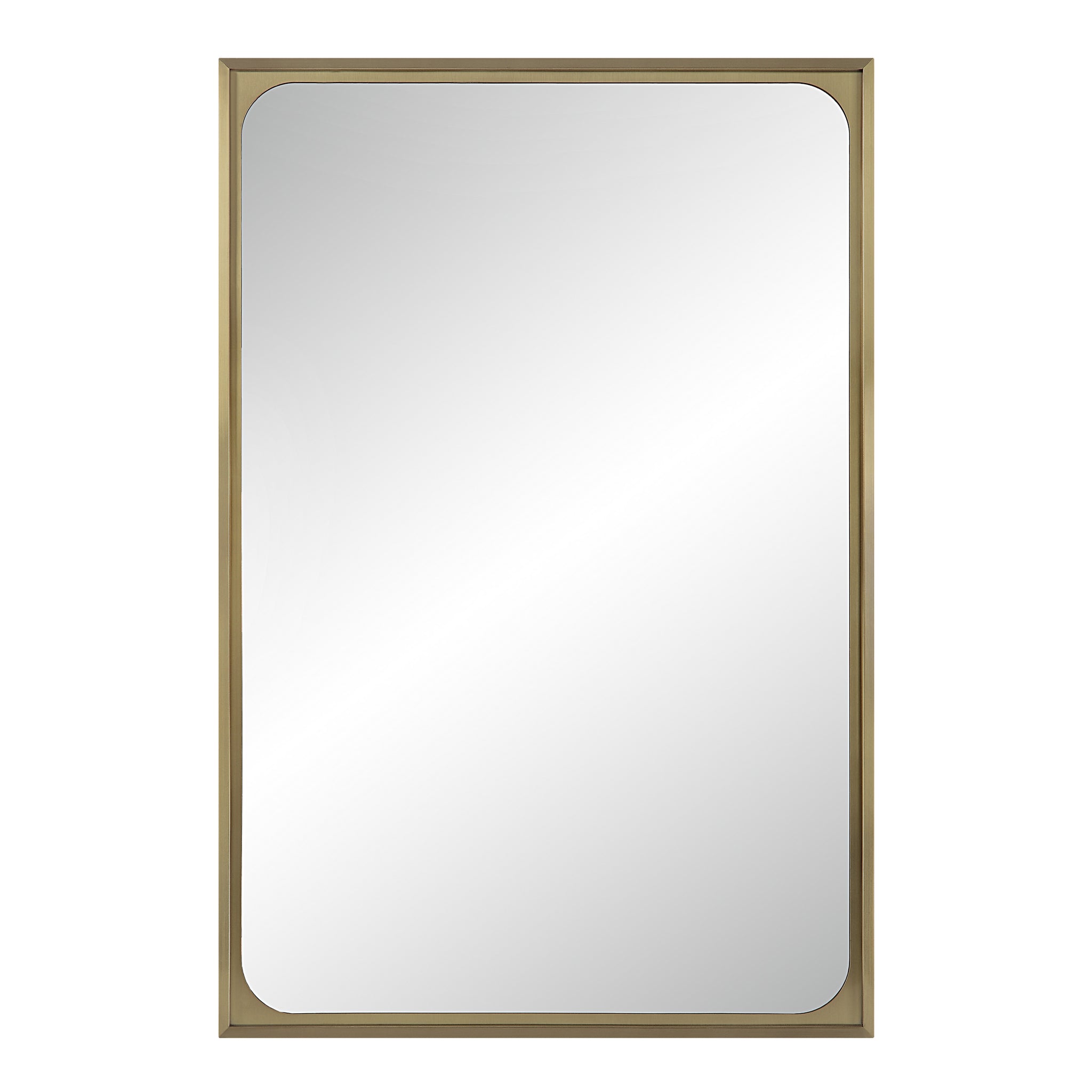 Sati Wall Mirror with a sleek gold frame and rounded corners, showcasing a clear reflective surface.