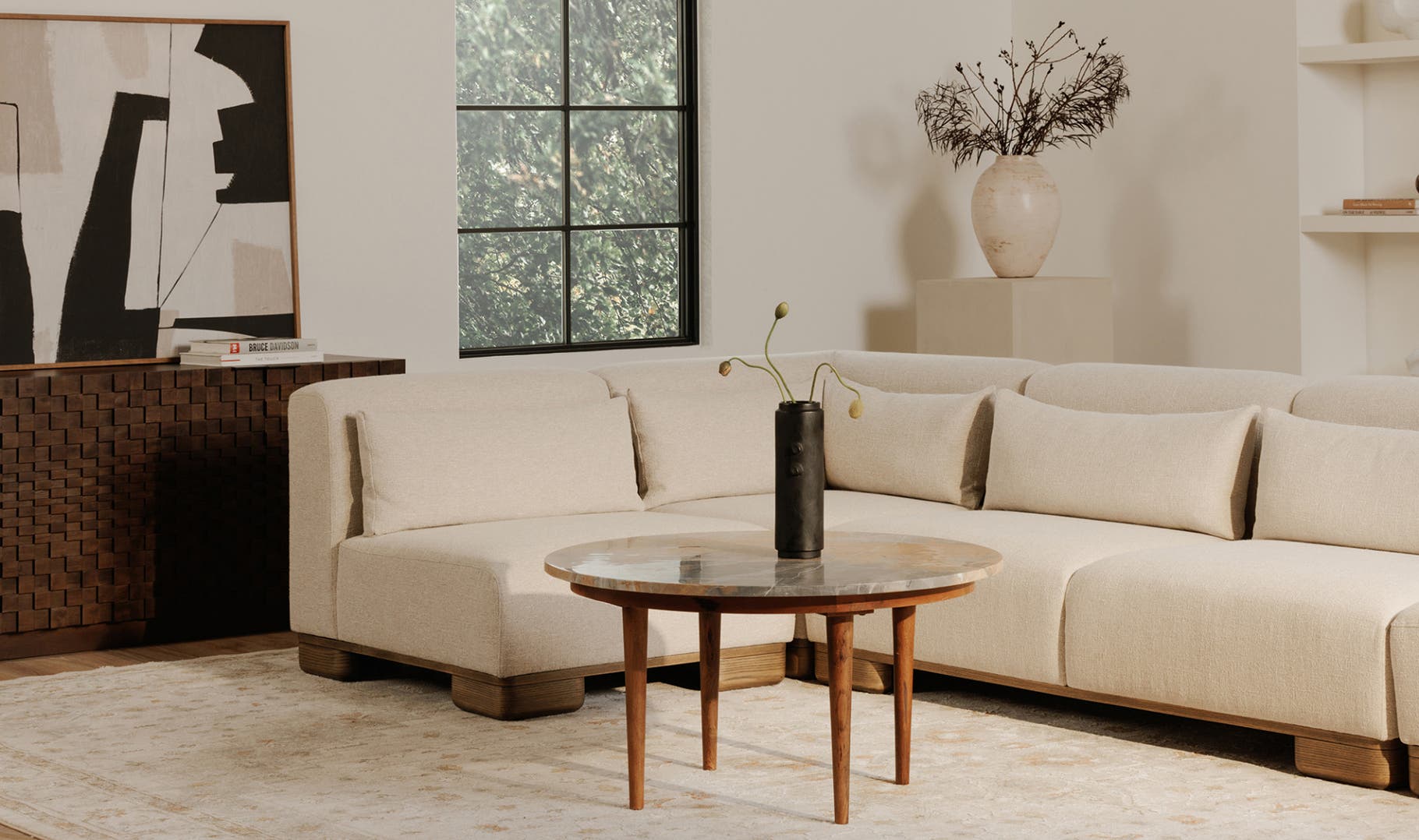 side view of June Corner Chair Oatmeal luxury Chair