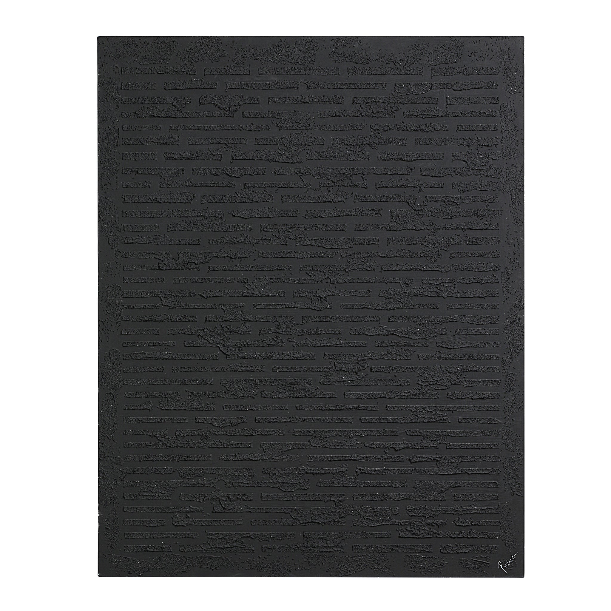 Kinetic canvas art by Renwil featuring a textured black surface with layered patterns.