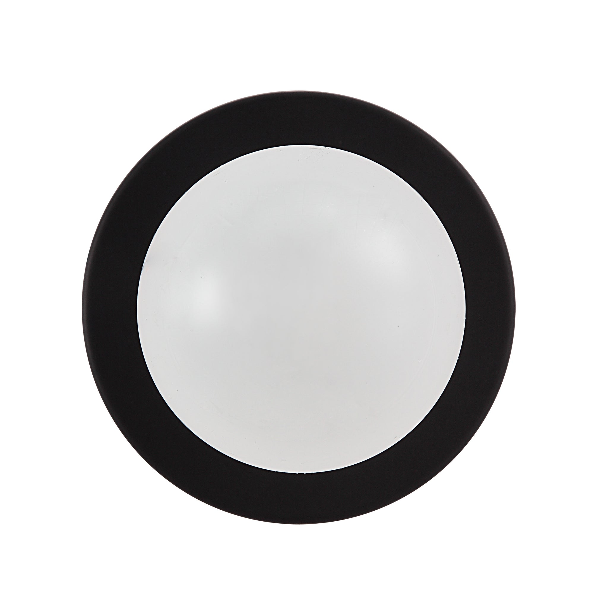 Thessa Wall Sconce with a round white glass shade and black circular frame.