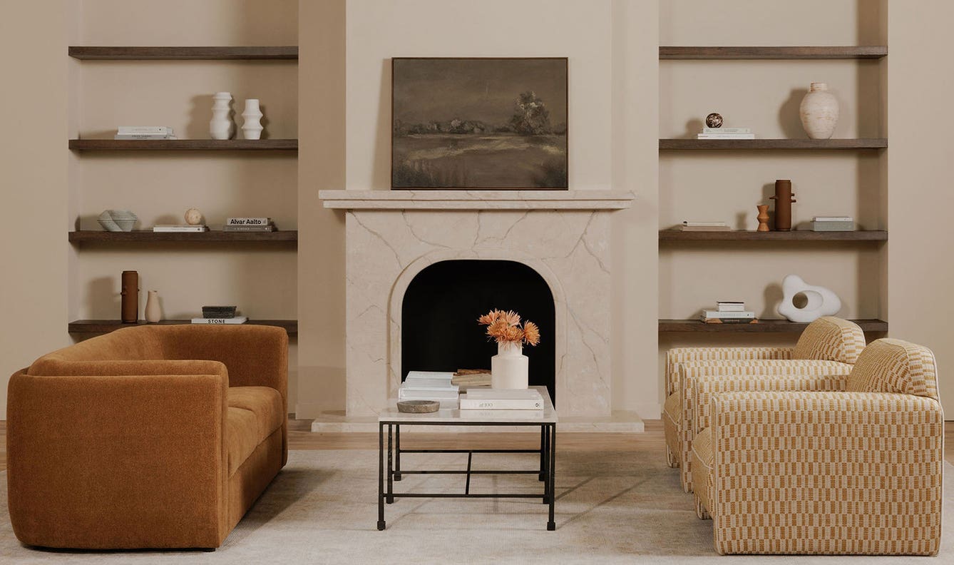 angle view of River Coffee Table Botticino Marble luxury Coffee Table