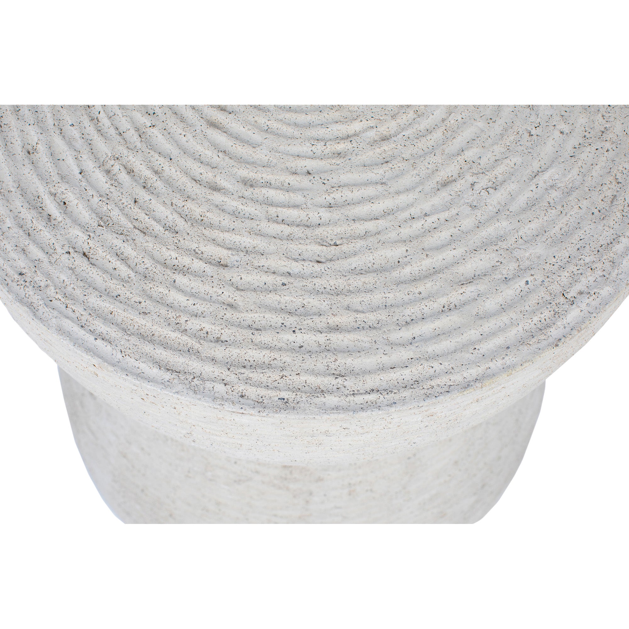 Chayton Side Table top view showcasing circular textured surface in white.