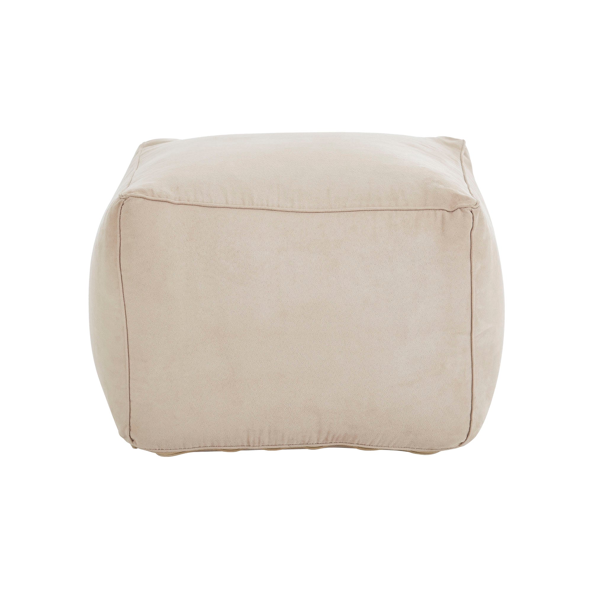 Bundle Pouf in soft beige fabric, featuring a simple square shape and smooth texture.