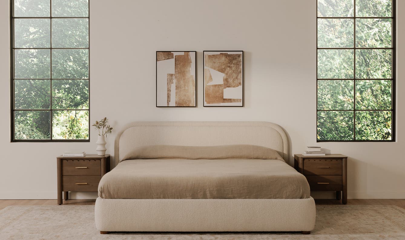 angle view of Colin King Bed Beige luxury Beds & Bed Fram