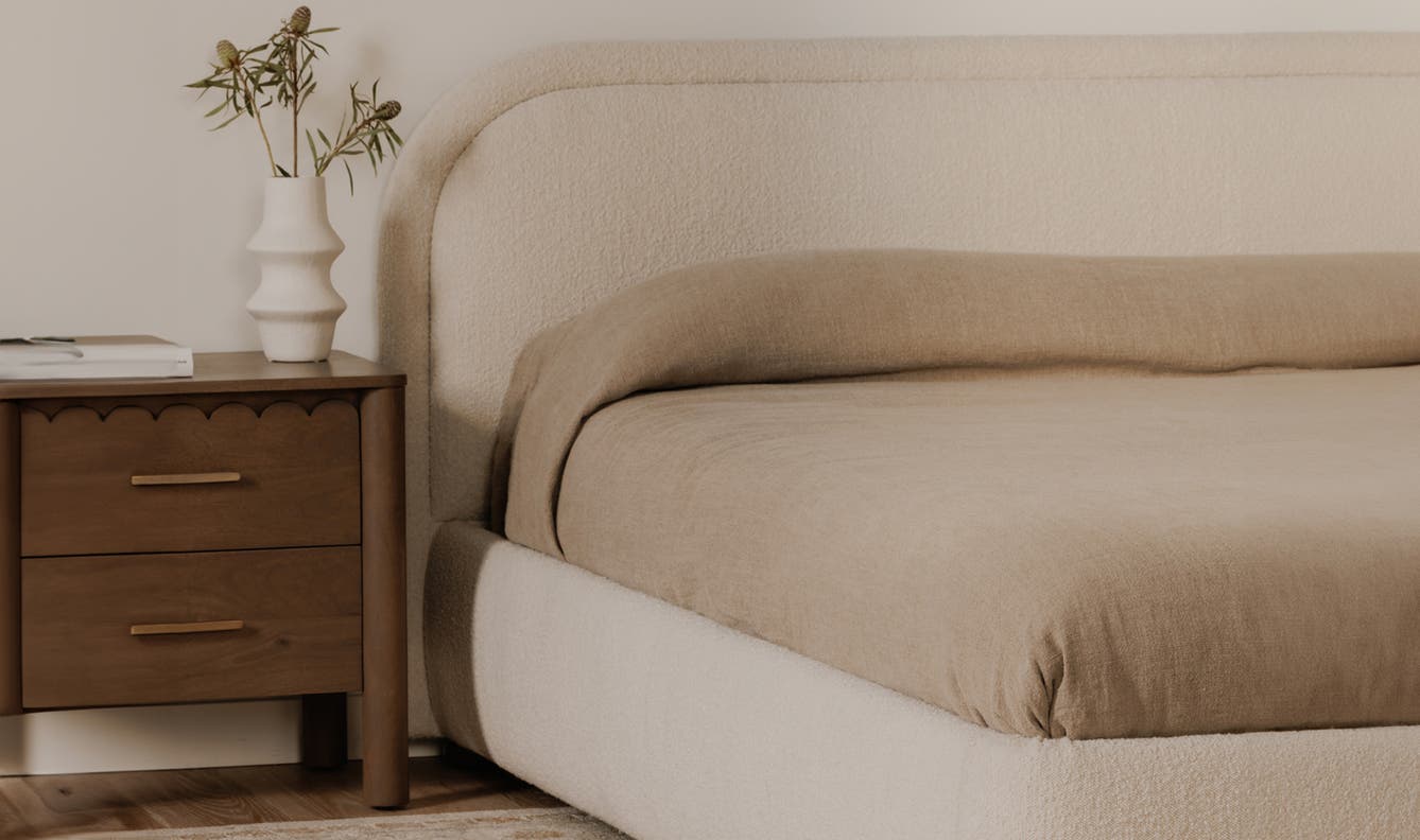 side view of Colin King Bed Beige luxury Beds & Bed Fram