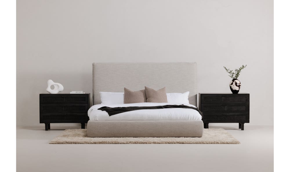 side view of Luzon Queen Bed Tall Light Grey luxury Beds & Bed Fram