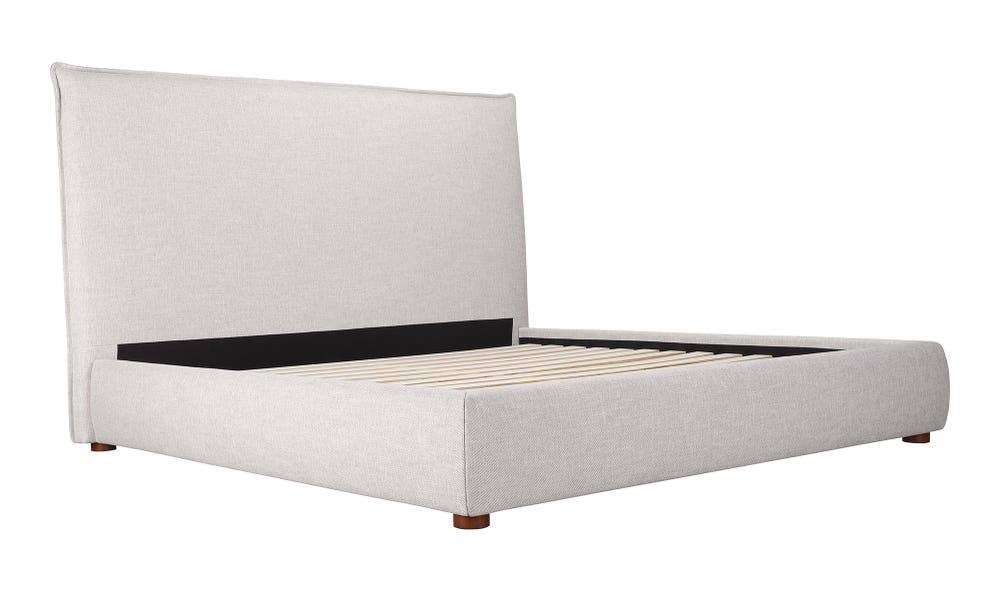 lifestyle view of Luzon Queen Bed Tall Light Grey luxury Beds & Bed Fram