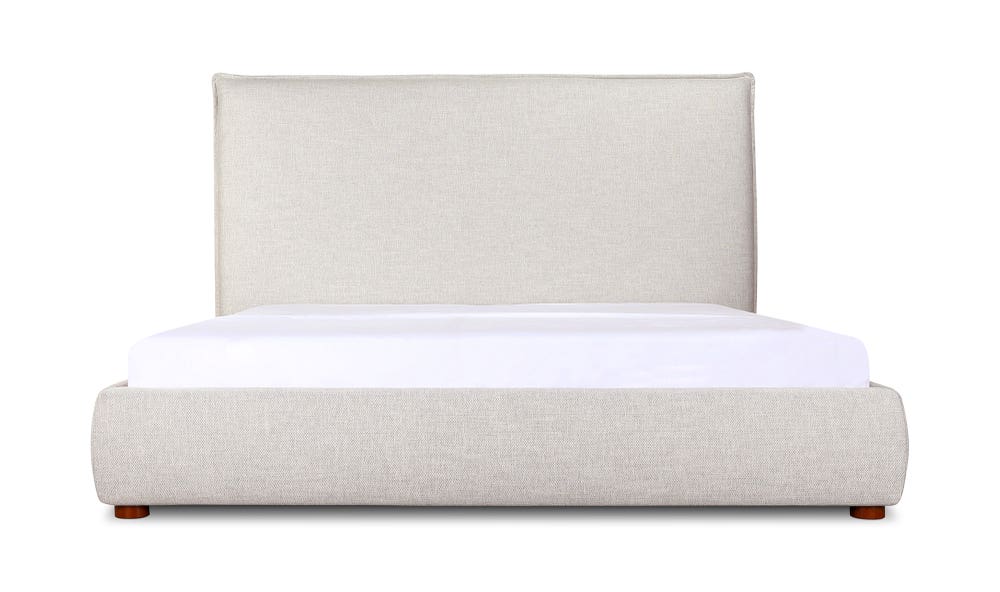 lifestyle view of Luzon Queen Bed Tall Light Grey luxury Beds & Bed Fram