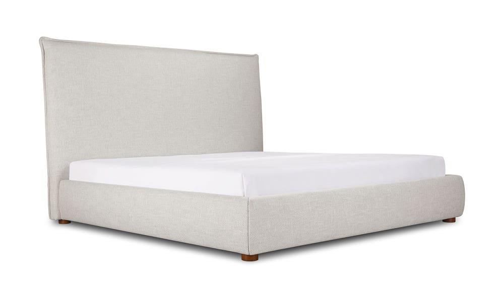 lifestyle view of Luzon Queen Bed Tall Light Grey luxury Beds & Bed Fram