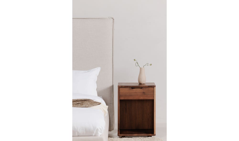 angle view of Luzon King Bed Tall Wheat luxury Beds & Bed Fram