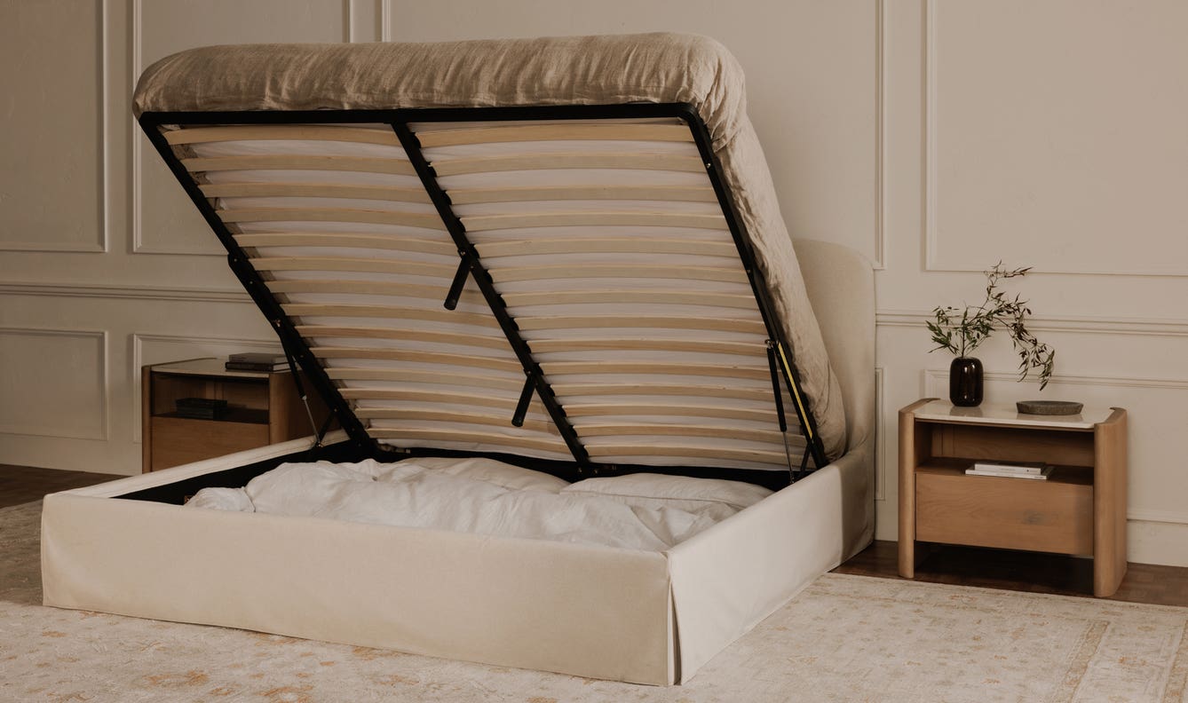 angle view of Joan Queen Storage Bed Cream luxury Beds & Bed Fram