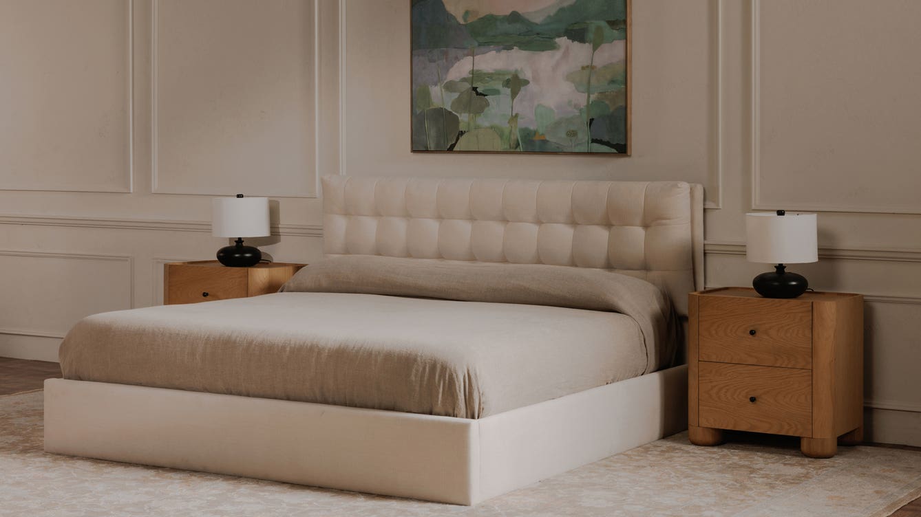 detail view of Sebastion Queen Storage Bed Cream luxury Beds & Bed Fram
