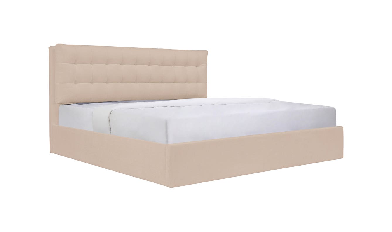 lifestyle view of Sebastion Queen Storage Bed Cream luxury Beds & Bed Fram