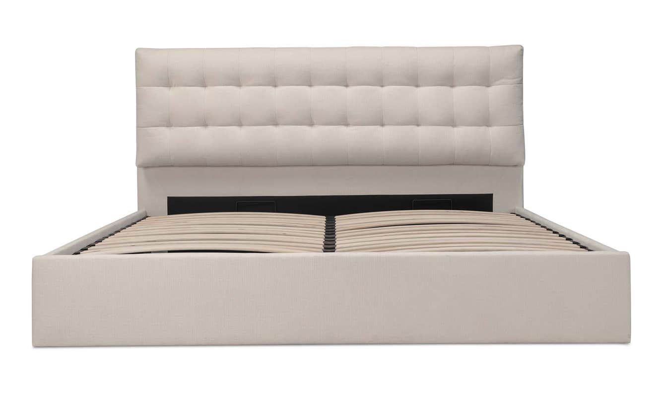 lifestyle view of Sebastion Queen Storage Bed Cream luxury Beds & Bed Fram