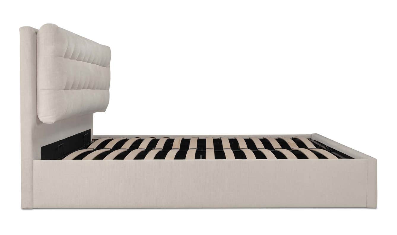 lifestyle view of Sebastion Queen Storage Bed Cream luxury Beds & Bed Fram