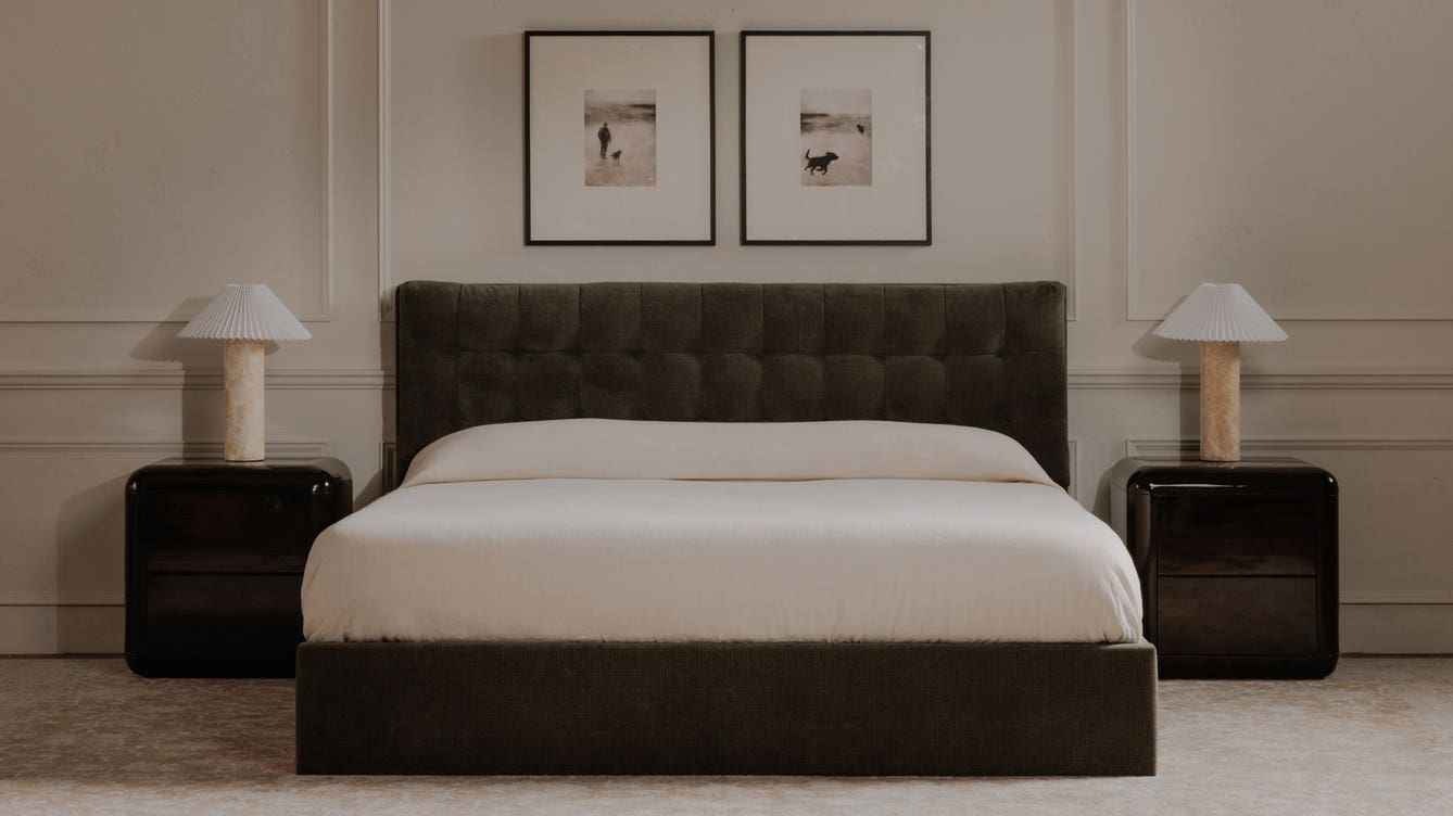 angle view of Sebastion Queen Storage Bed Green luxury Beds & Bed Fram
