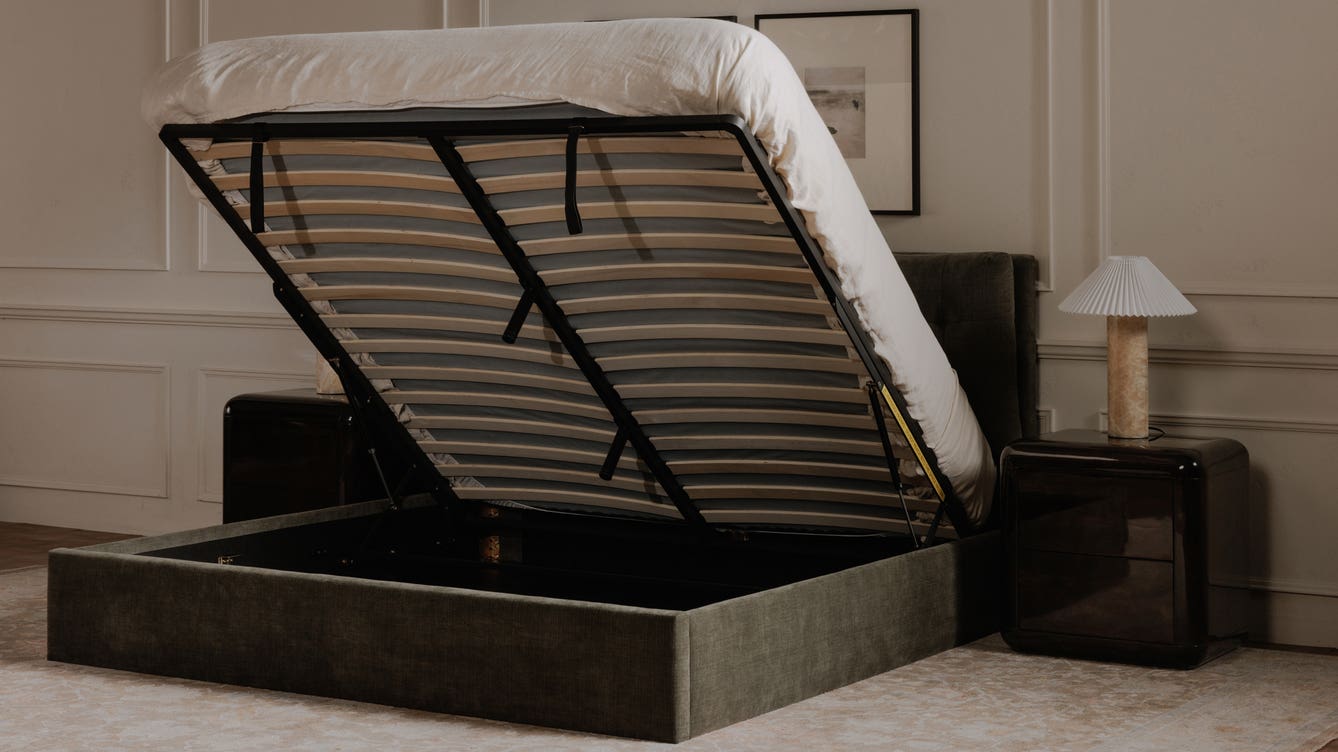 side view of Sebastion Queen Storage Bed Green luxury Beds & Bed Fram