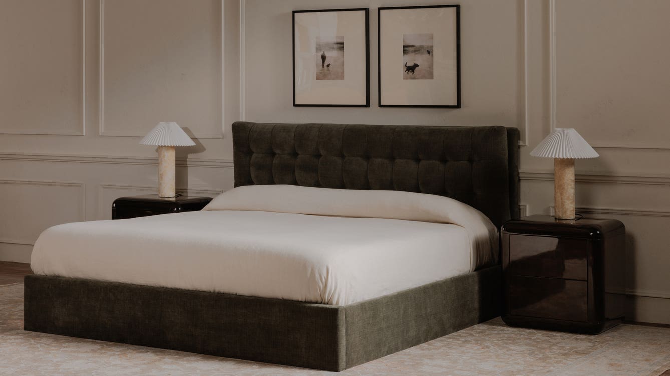 detail view of Sebastion Queen Storage Bed Green luxury Beds & Bed Fram