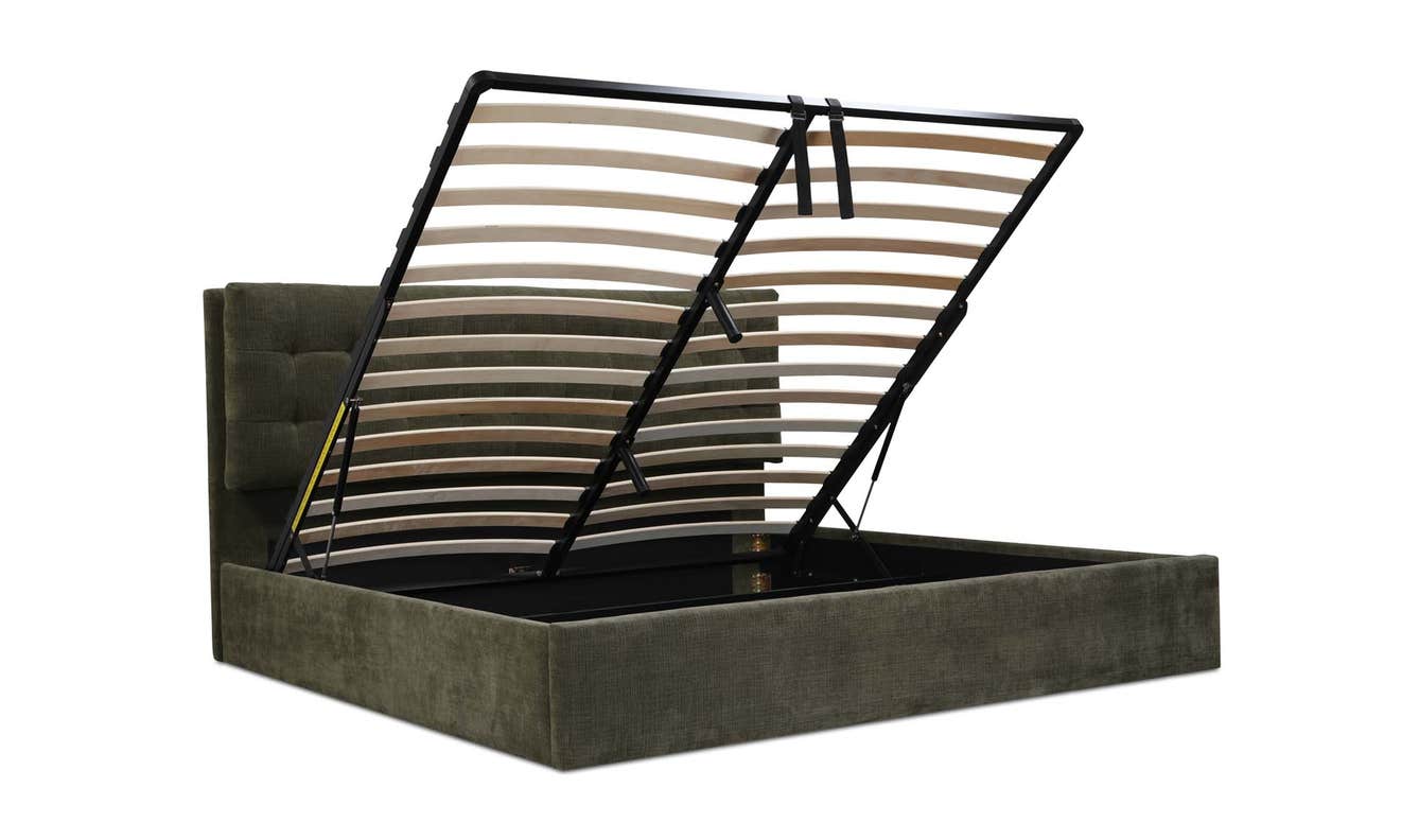 lifestyle view of Sebastion Queen Storage Bed Green luxury Beds & Bed Fram