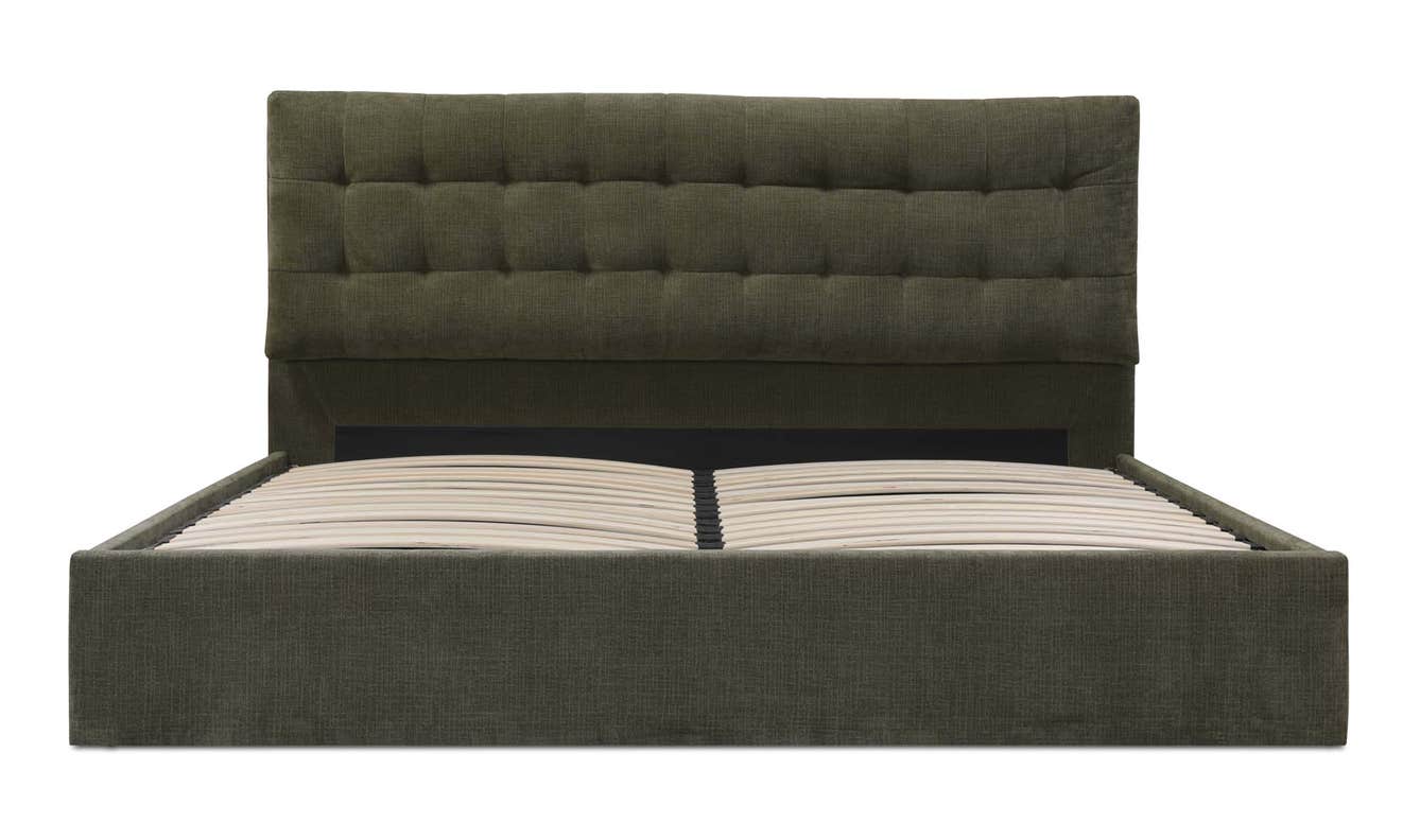 lifestyle view of Sebastion Queen Storage Bed Green luxury Beds & Bed Fram