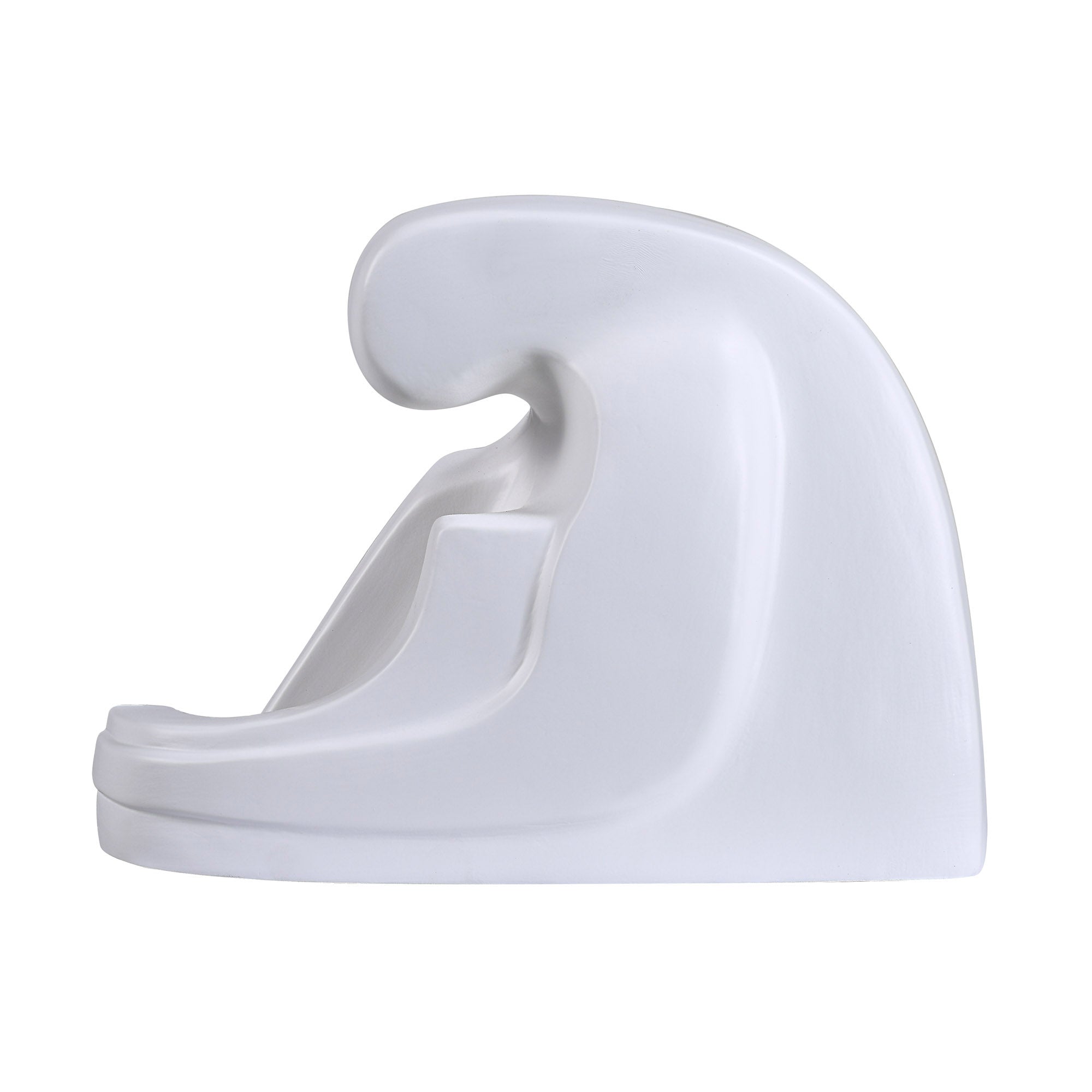 Imagine Statue by Renwil, side view of white abstract sculpture featuring flowing lines.