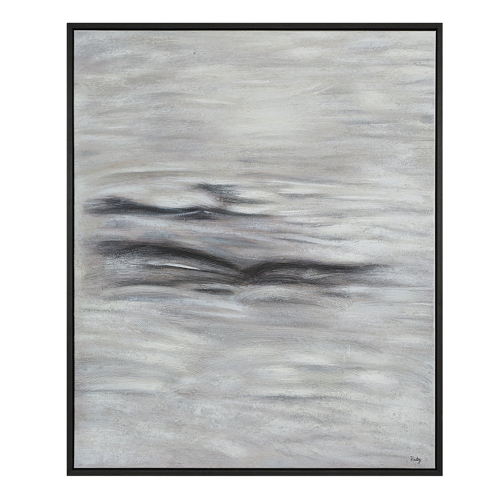 Baelish Canvas Art featuring abstract gray and white textures with subtle black accents