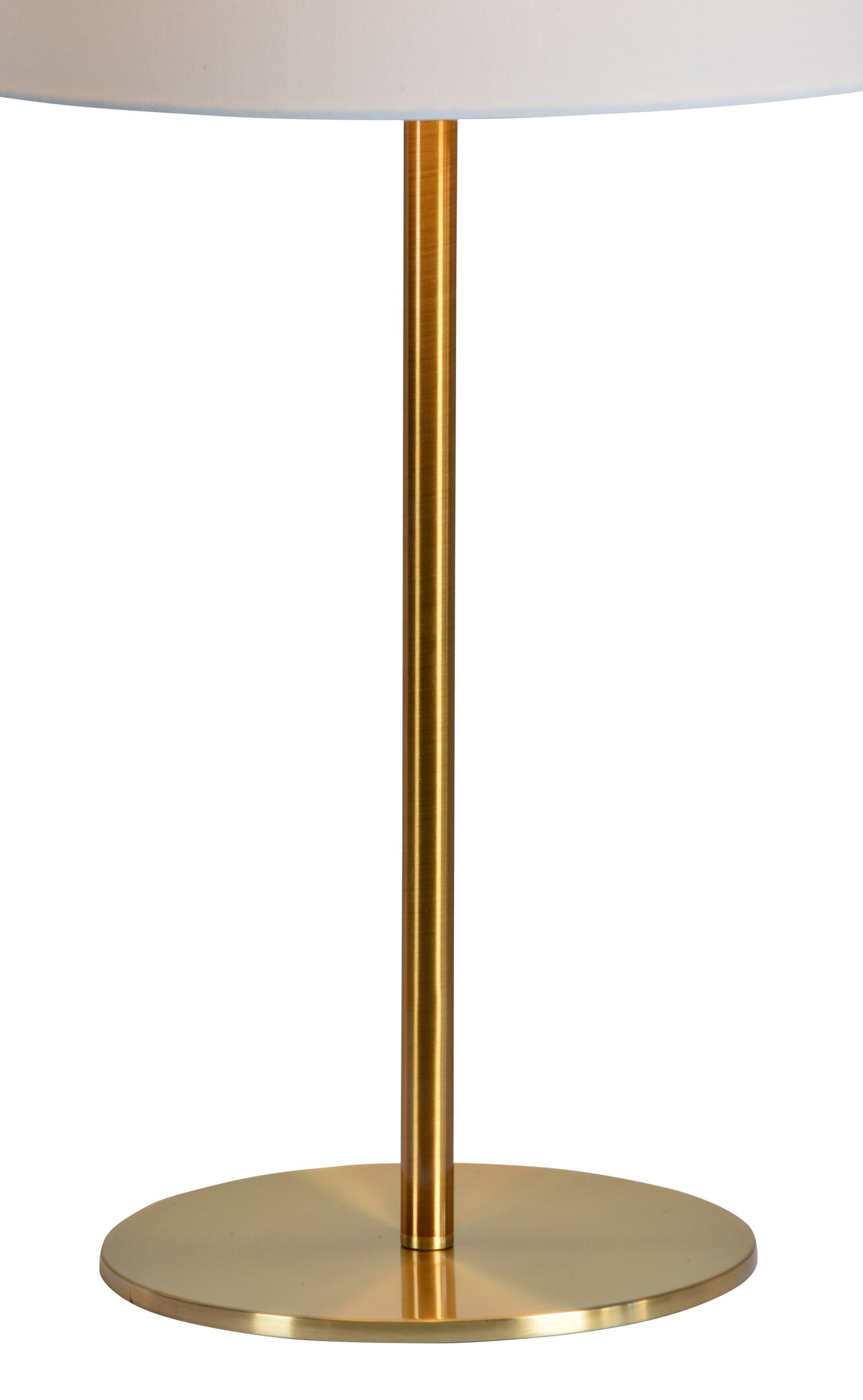 Albacete table lamp showcasing a minimalist gold base and a white cylindrical shade.