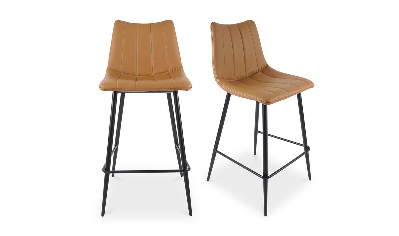 front view of Alibi Counter Stool Tan Set of Two luxury Table & Bar Stool