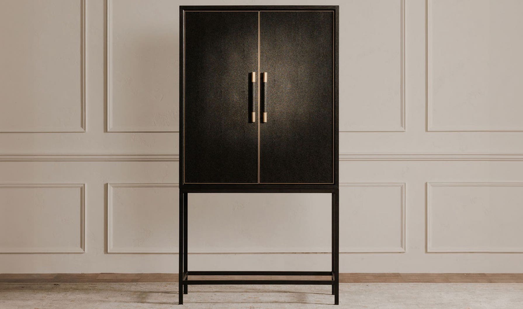 side view of Mako Bar Cabinet Black luxury Sideboard