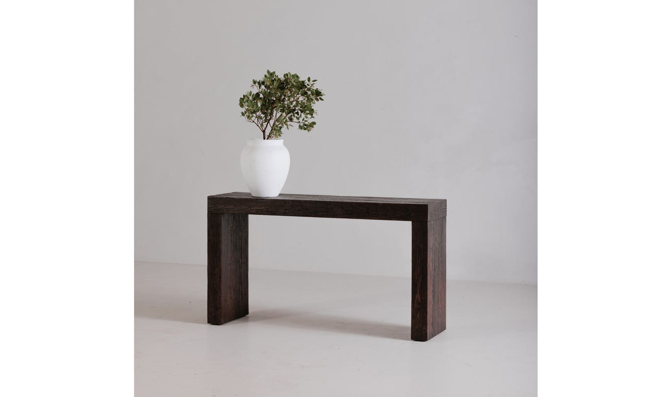 angle view of Evander Console Table Rustic Brown luxury Coffee Table
