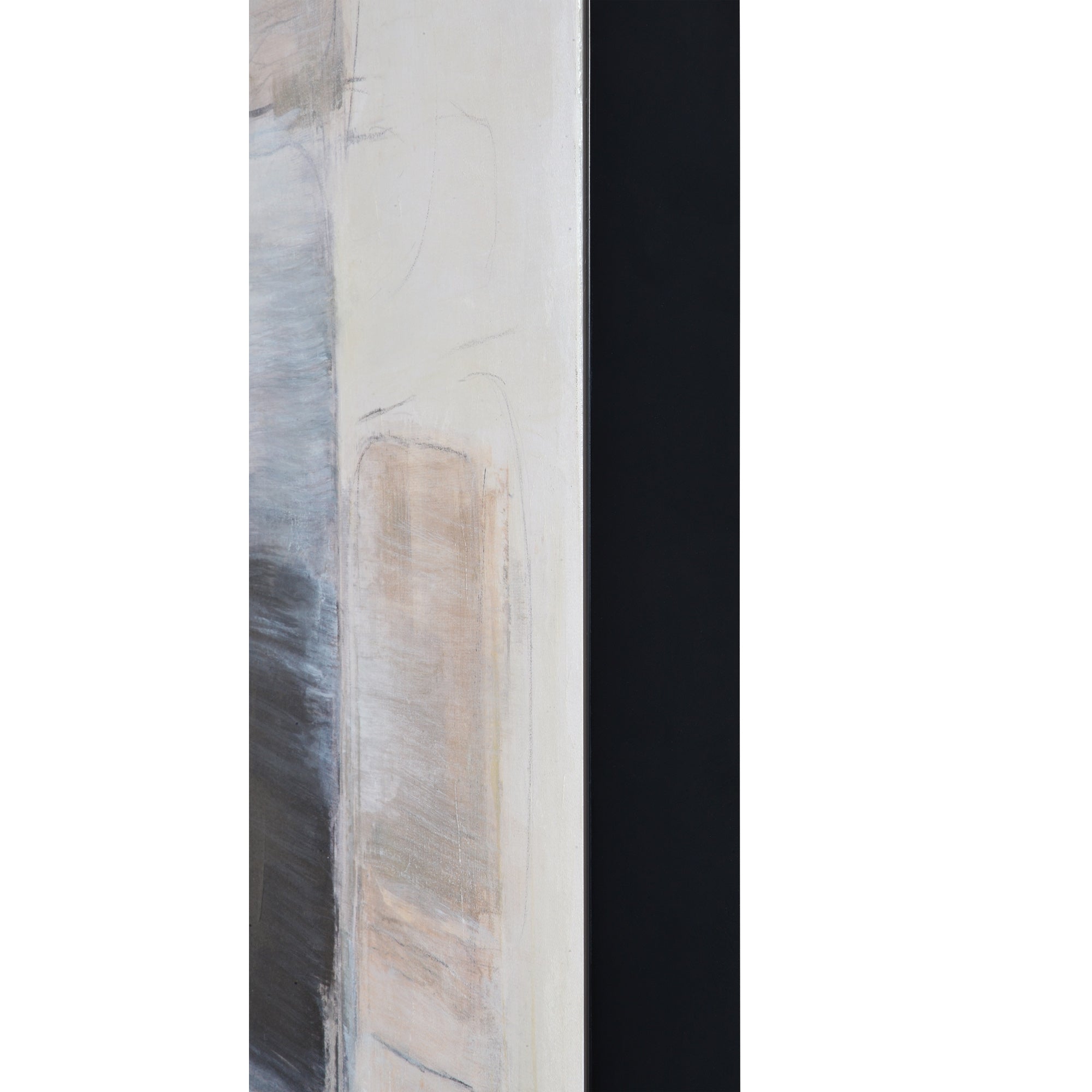 Leclaire canvas art side view highlighting the black frame and abstract design in soft colors.