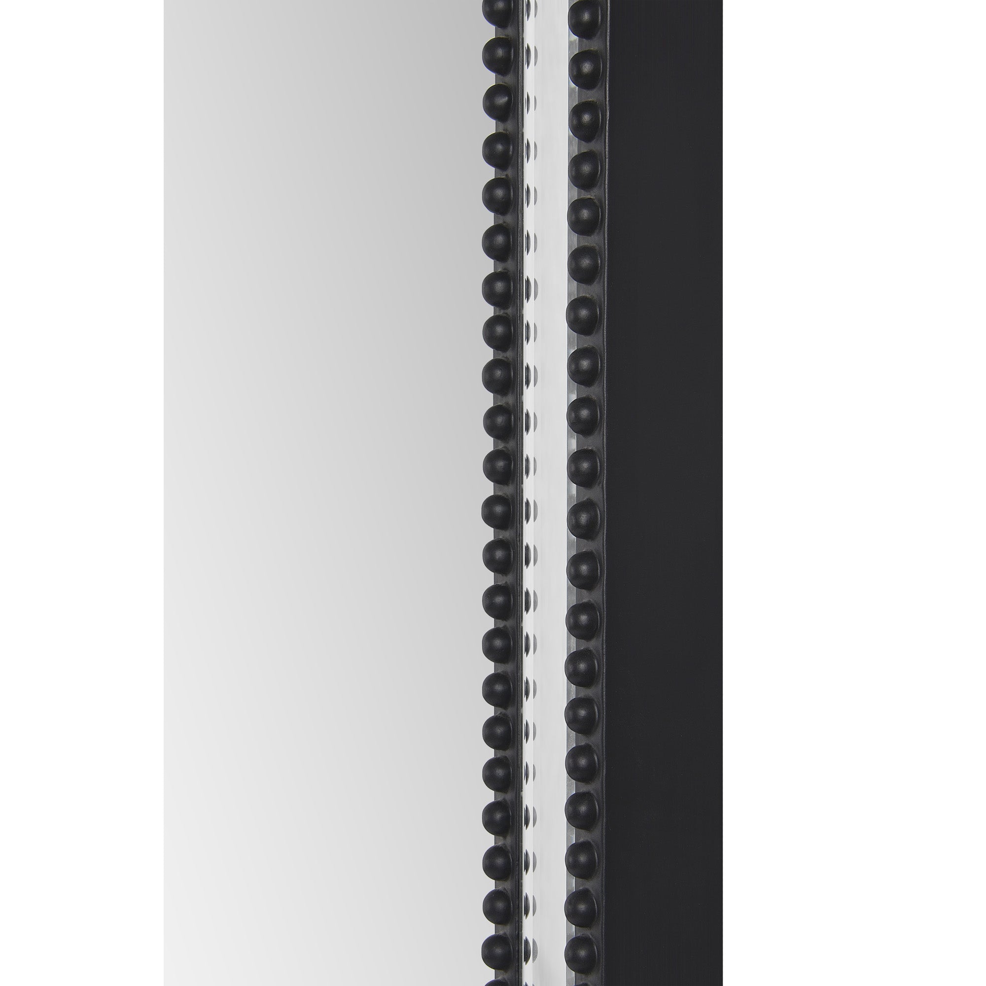 Waterloo Wall Mirror featuring a sleek black frame with round bead detailing along the edges, showcasing a reflective surface.